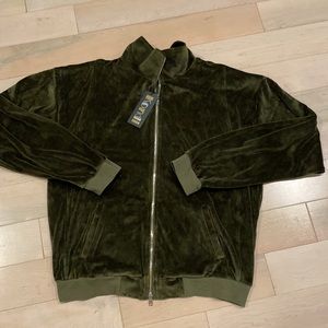 Suzie Kondi unisex zip Jacket in velour cotton olive green